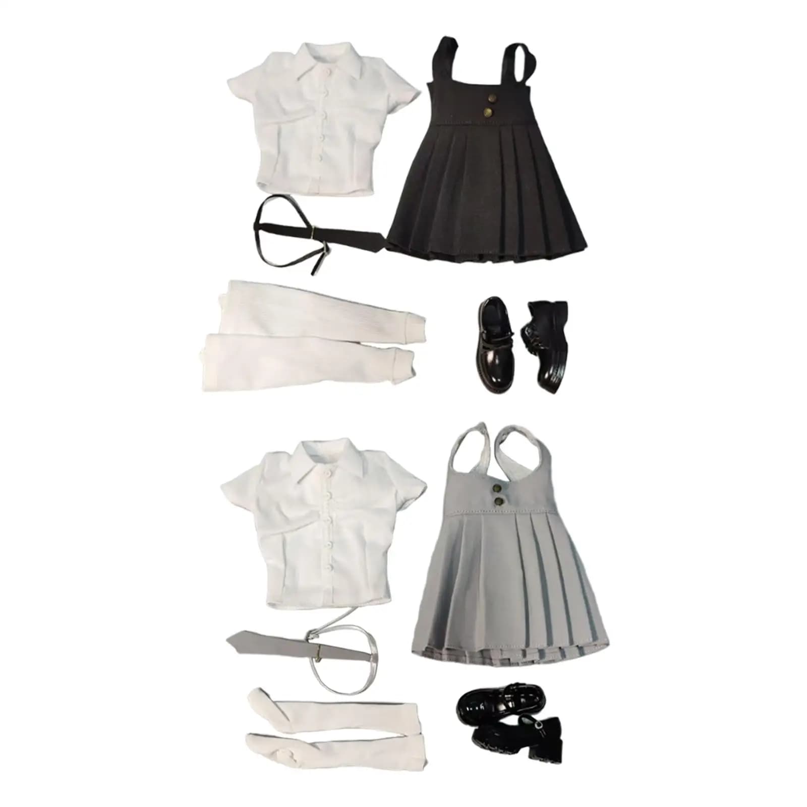 Abito con gonna a bretelle in scala 1/6, cravatta e scarpe, vestiti per bambole alla moda, accessori per costumi per figure femminili da 12 pollici