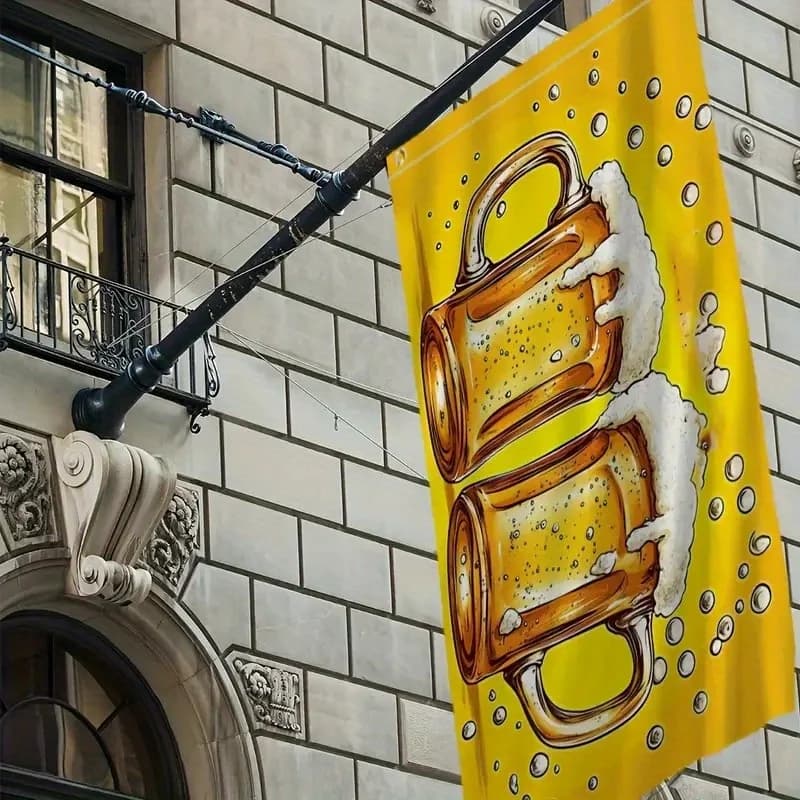 Bandiera da Esterno in Poliestere con Design Birra e Birra Frizzante, Decorazione Durevole per Bar e Patio