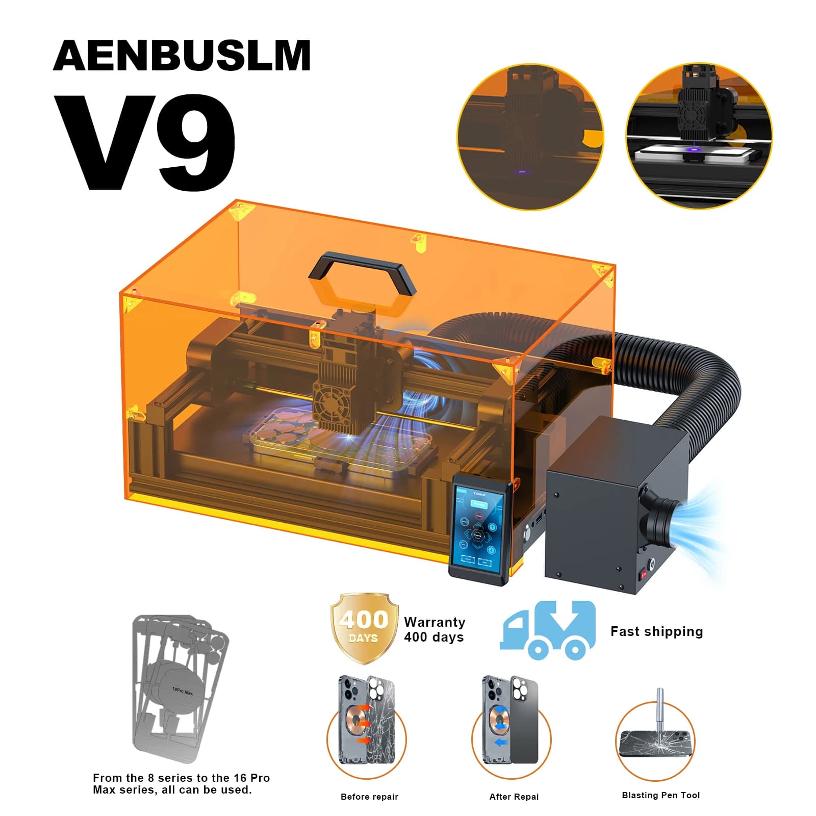 10 W Rear Glass Laser for iPhone 8-17 series, laser engraving separator for glue removal, with air purifier and cell phone repair tool