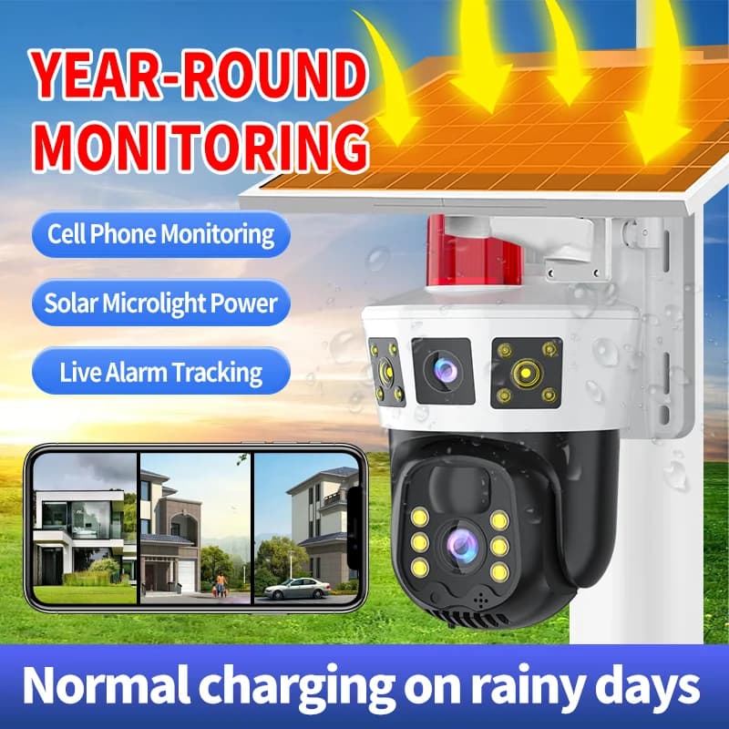 6MP V360pro APP Triple Lens Solar Power Wireless PTZ 4G Dome Camera AI Rilevazione umanoide Sicurezza domestica CCTV Baby Monitor