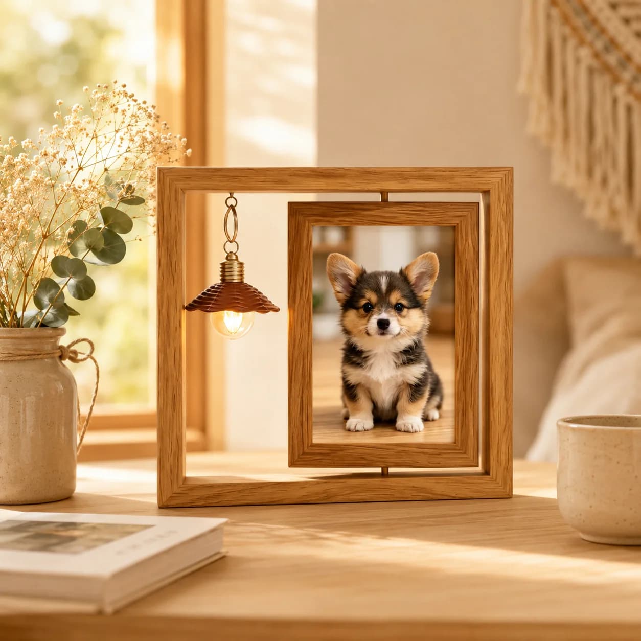 Wooden Double Sided Display Picture Frame for Cats Dogs Memorial Loss Pet Gifts – Showcases Photos of Your Beloved Companion
