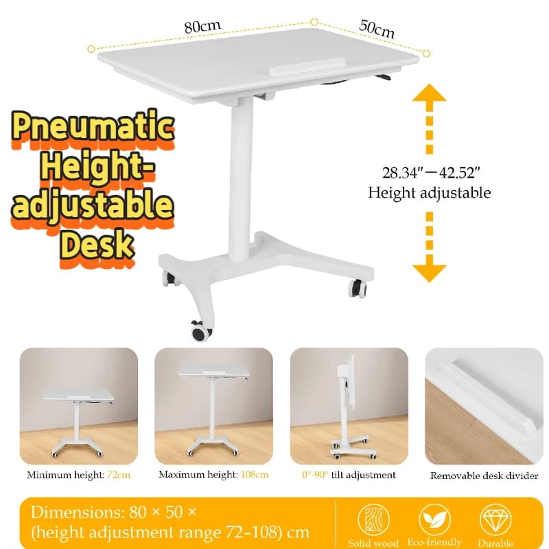 Scrivania pneumatica per laptop in piedi Scrivania per laptop con rotelle regolabile in altezza con ruote inclinabile a 90 gradi per l'aula dell'home office