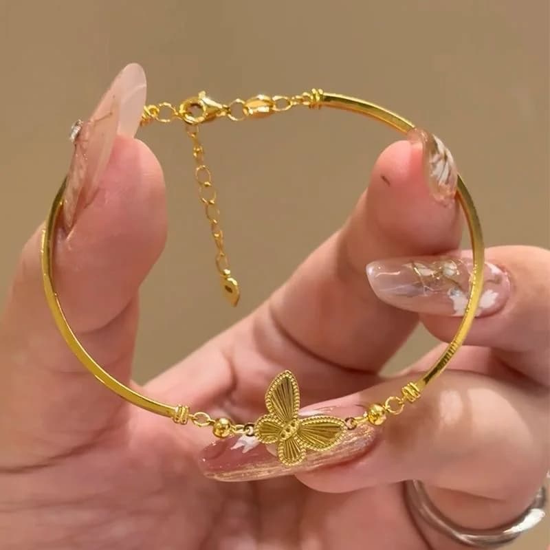 Braccialetti a farfalla semplici rotondi placcati in oro di lusso per le donne Braccialetti lucidi con cerchio di strass di moda Gioielli per feste di nozze