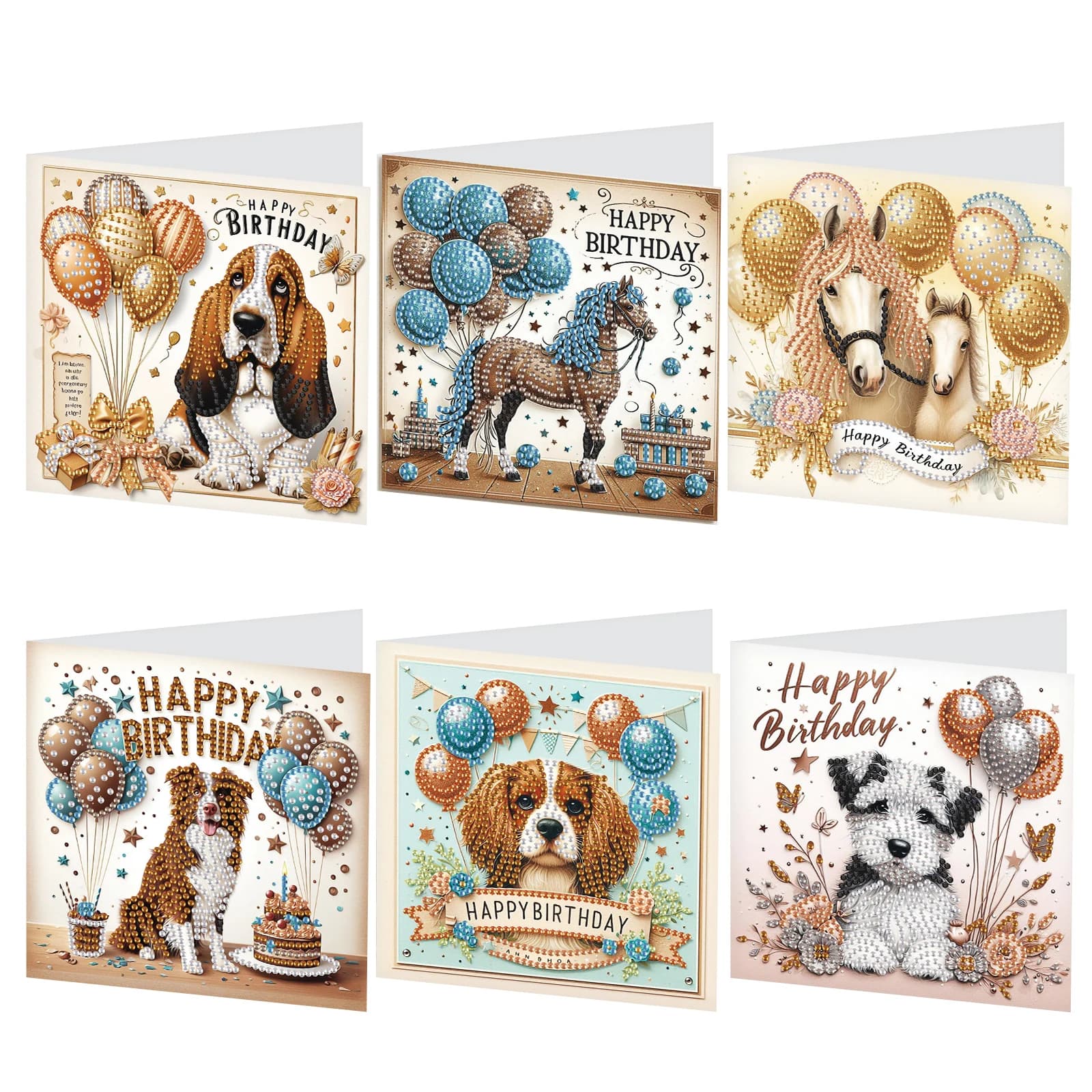 Kit di biglietti d'auguri con pittura artistica con diamanti da 6 pezzi, biglietti d'auguri di compleanno con animali con buste Biglietti d'auguri con artigianato con diamanti