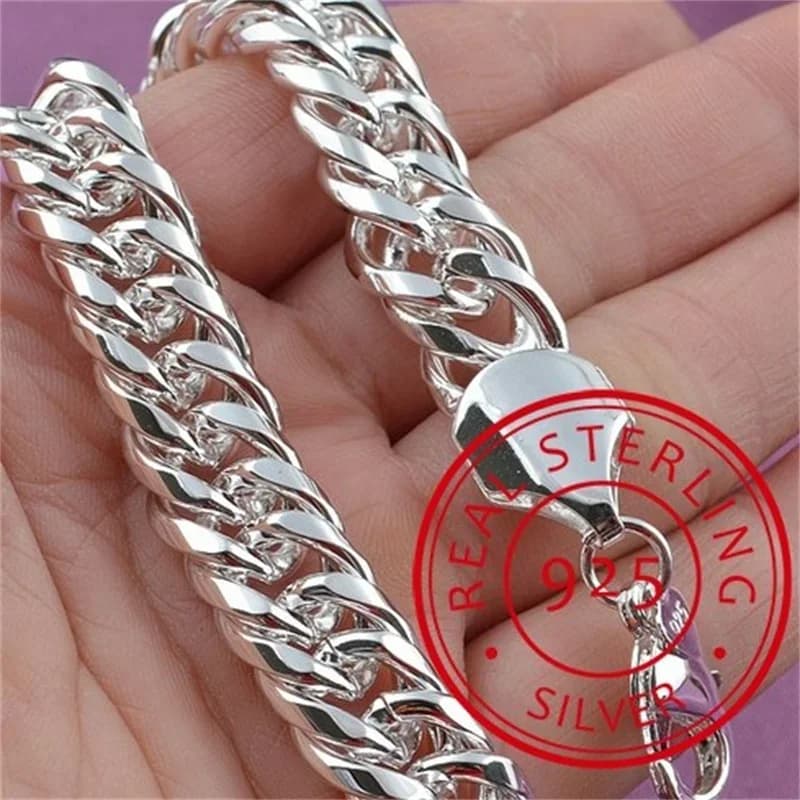 Bracciale a catena solida in argento sterling 925 fine nobile per donna uomo fascino regalo per feste gioielli di moda per feste di nozze