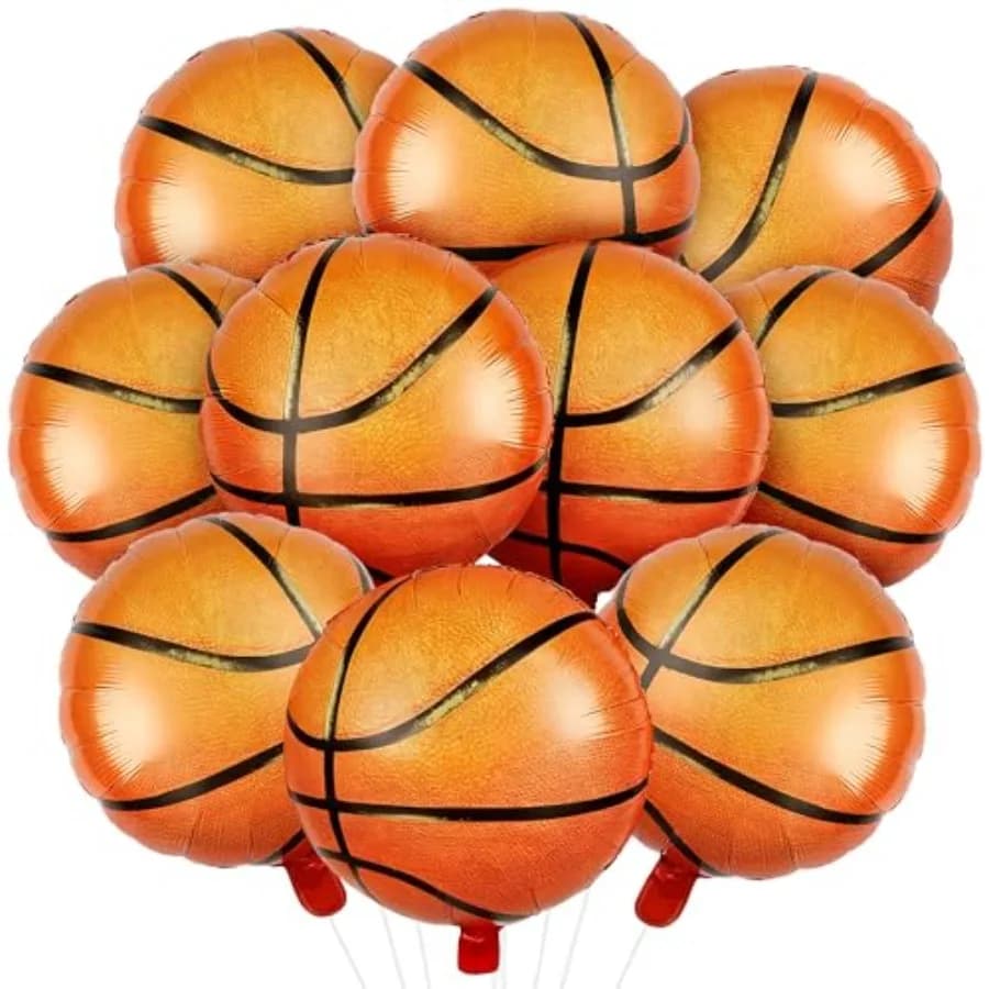 10 Palloncini da Basket da 18 Pollici, Palloncini in Foil Arancioni per Feste a Tema Basket, Compleanni, Baby Shower e Feste Sportive