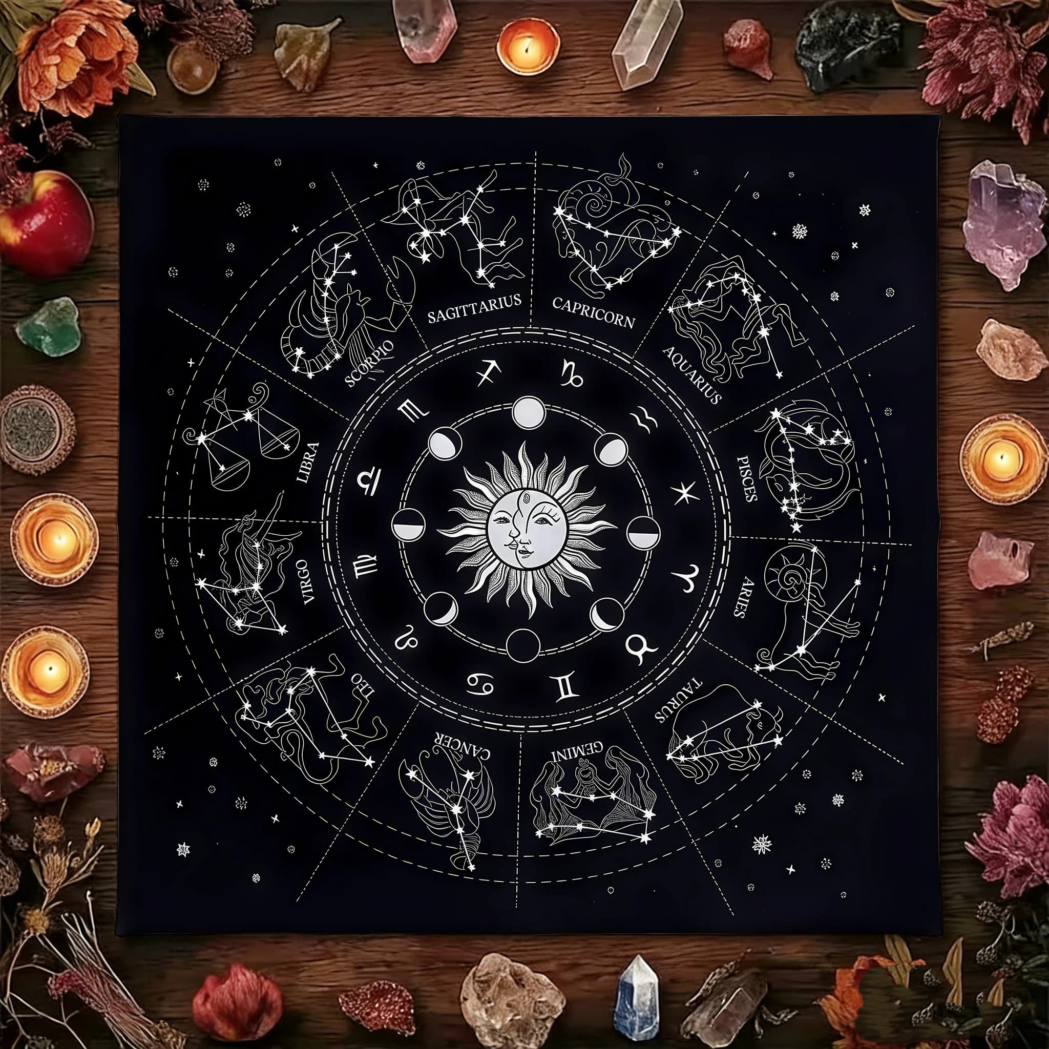 Tovaglia per Tarocchi - 1 Pezzo, Tovaglia per Divinazione con 12 Costellazioni, Tovaglia per Altare, Stregoneria, Astrologia, Rune, per Feste e Raduni