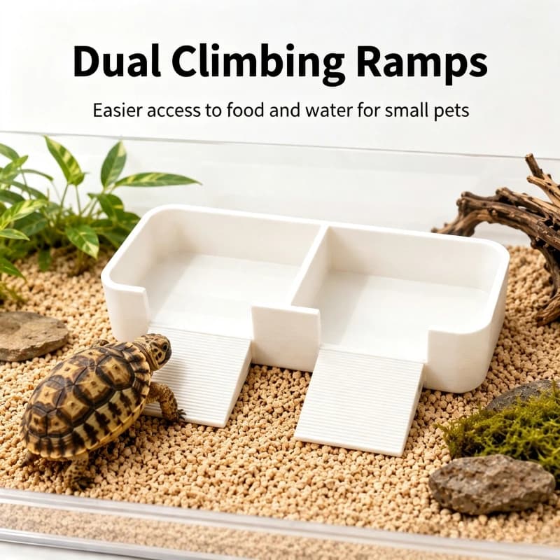 3D Printed 2in1 Reptile Food Water Bowl Square Partition Dual‑use Feeding Dish Terrarium Pet Supplies for Gecko Lizard