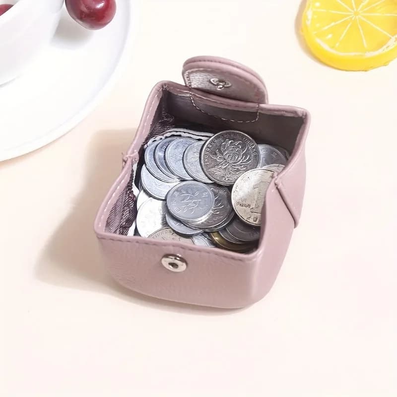 Portafoglio Mini in Pelle PU alla Moda per Donne, Chiusura con Bottone a Pressione, Portamonete Multifunzionale Portatile, Piccola Borsa a Mano