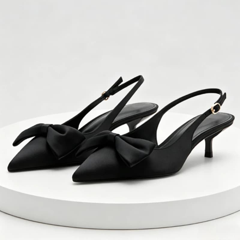 Luxury Brand High Heels for Ladies Fashion Bow Detail Satin Women's Pumps Sexy Pointed Toe Slingback Summer High-heeled Sandals