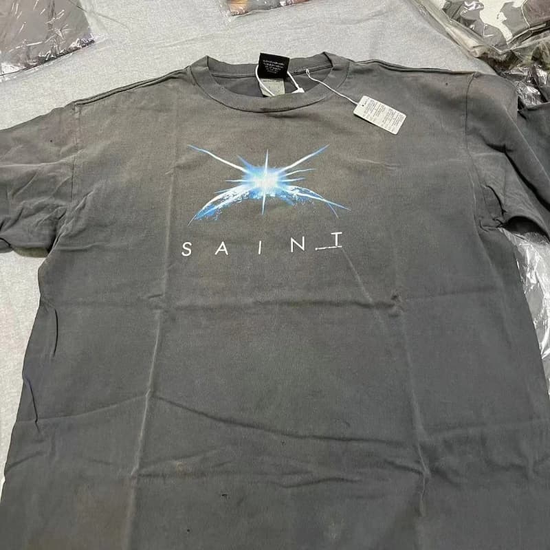 2026ss Distressed Saint Short Sleeve Tshirts High Quality Streetwear Graffiti Printed Round Neck Tee Top