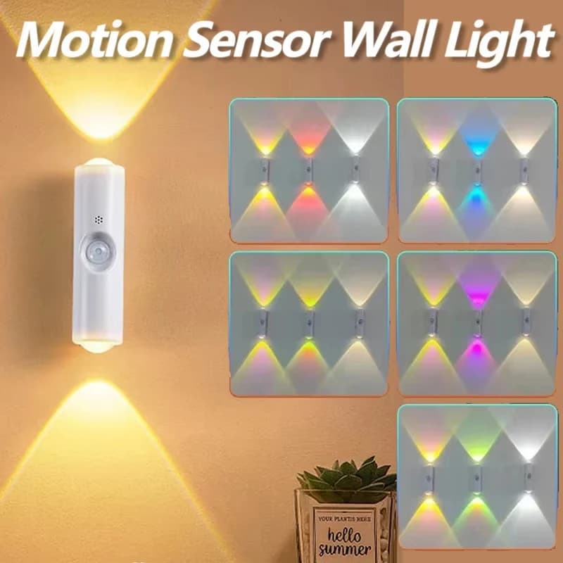 Double Head LED Night Light with Motion Sensor Rechargeable Magnetic Wall Lamp RGB Environmental Light for Wardrobe Hall Stairs