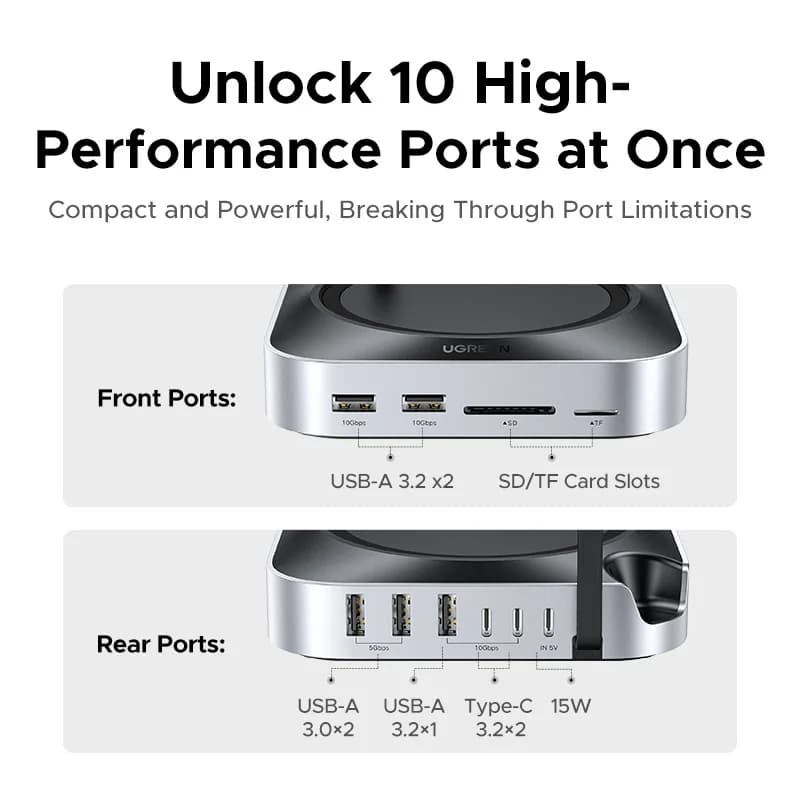 UGREEN Per Mac Mini M4/M4 Pro USB HUB Docking Station M.2 NVMe SSD 8TB Max 10Gbps 170MB/s USB Splitter Dock USB-A&C Porte SD&TF
