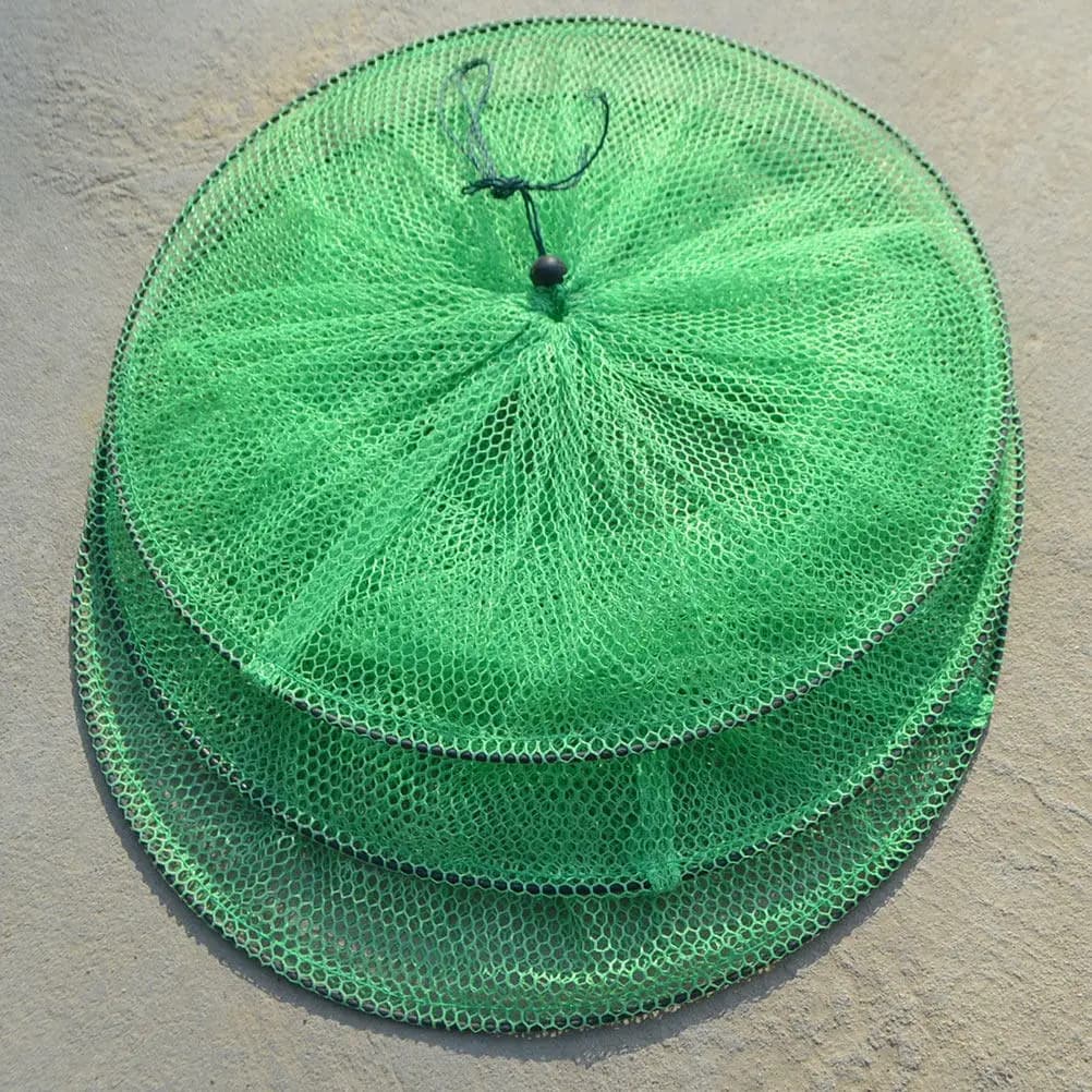 5Pcs Folding Fishing Keep Net Portable Fish Trap Cage Quick-Dry Mesh Trap Net Drawstring Control for Crabs Shrimp Lobsters