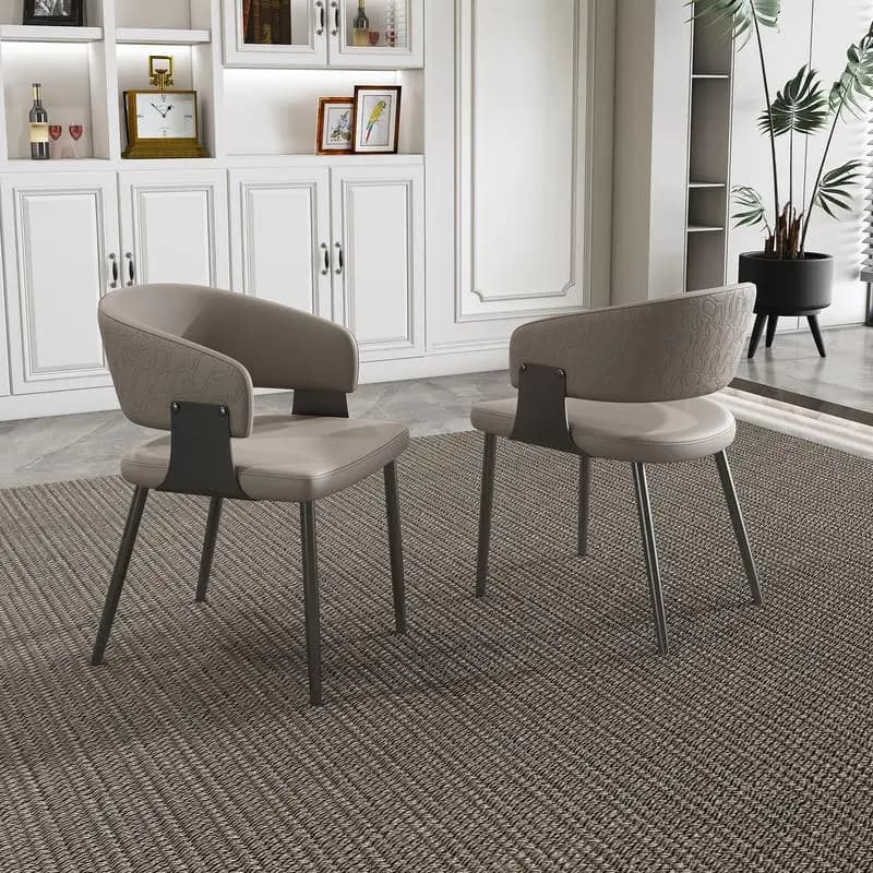 Set di 2 sedie da pranzo moderne in pelle PU con gambe in metallo: braccioli ergonomici, comodo cuscino in spugna, struttura robusta per