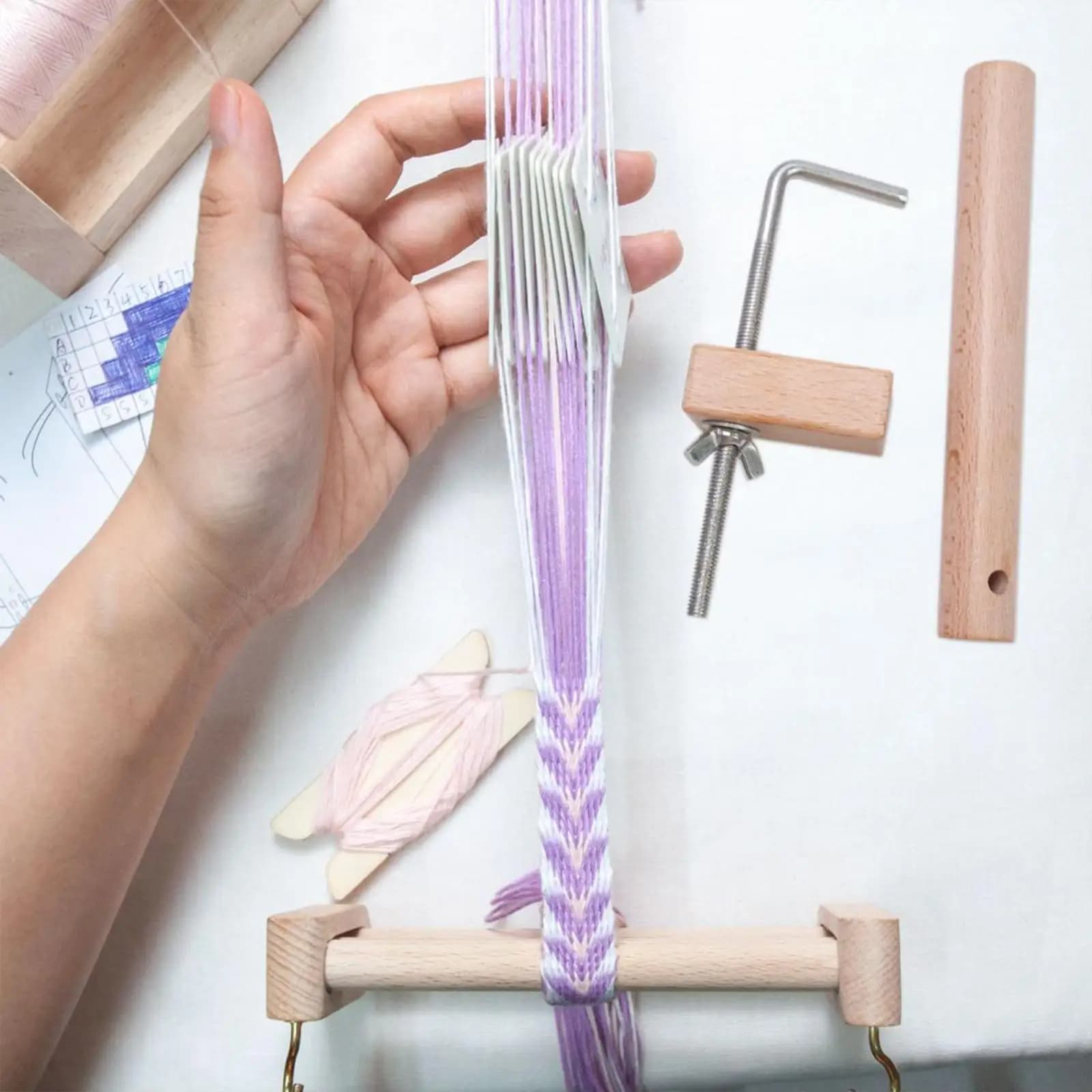 Weaving Loom Pegs Adjustable Table Clamp Set Wooden Desk Warping Tools for Tapestry and Sewing Crafts