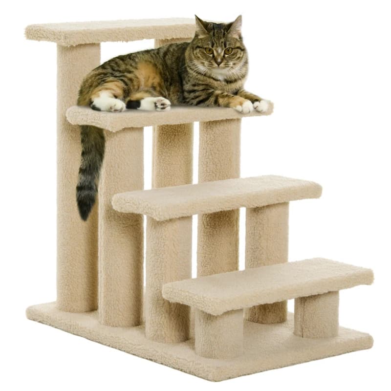 PawHut Scala per Gatti a 4 Livelli con Tappeto, 63,5 cm, Beige