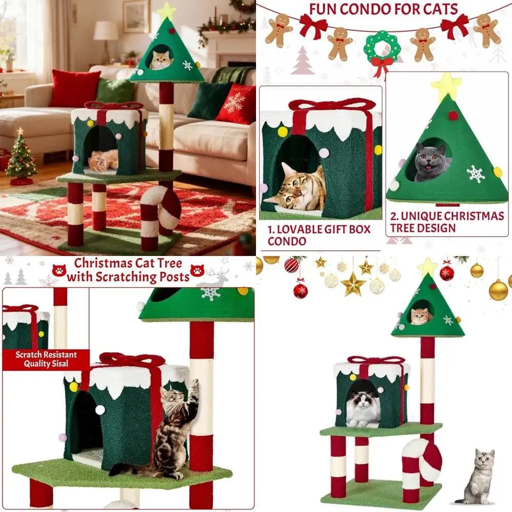Torre per albero di Natale per interni - 45 centro di arrampicata multilivello con condomini a tema natalizio e design a bastoncino di zucchero
