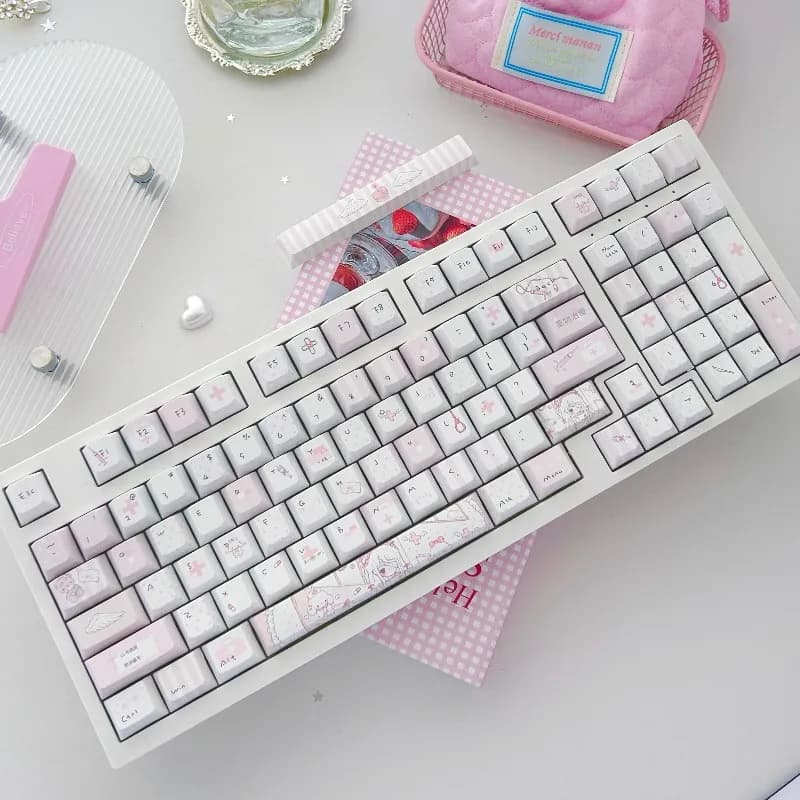 Set di Tasti Tematici Rosa Fiore di Ciliegio, Personalizzati in PBT con Sublimazione, Profilo Cherry per Accessori Tastiera Meccanica