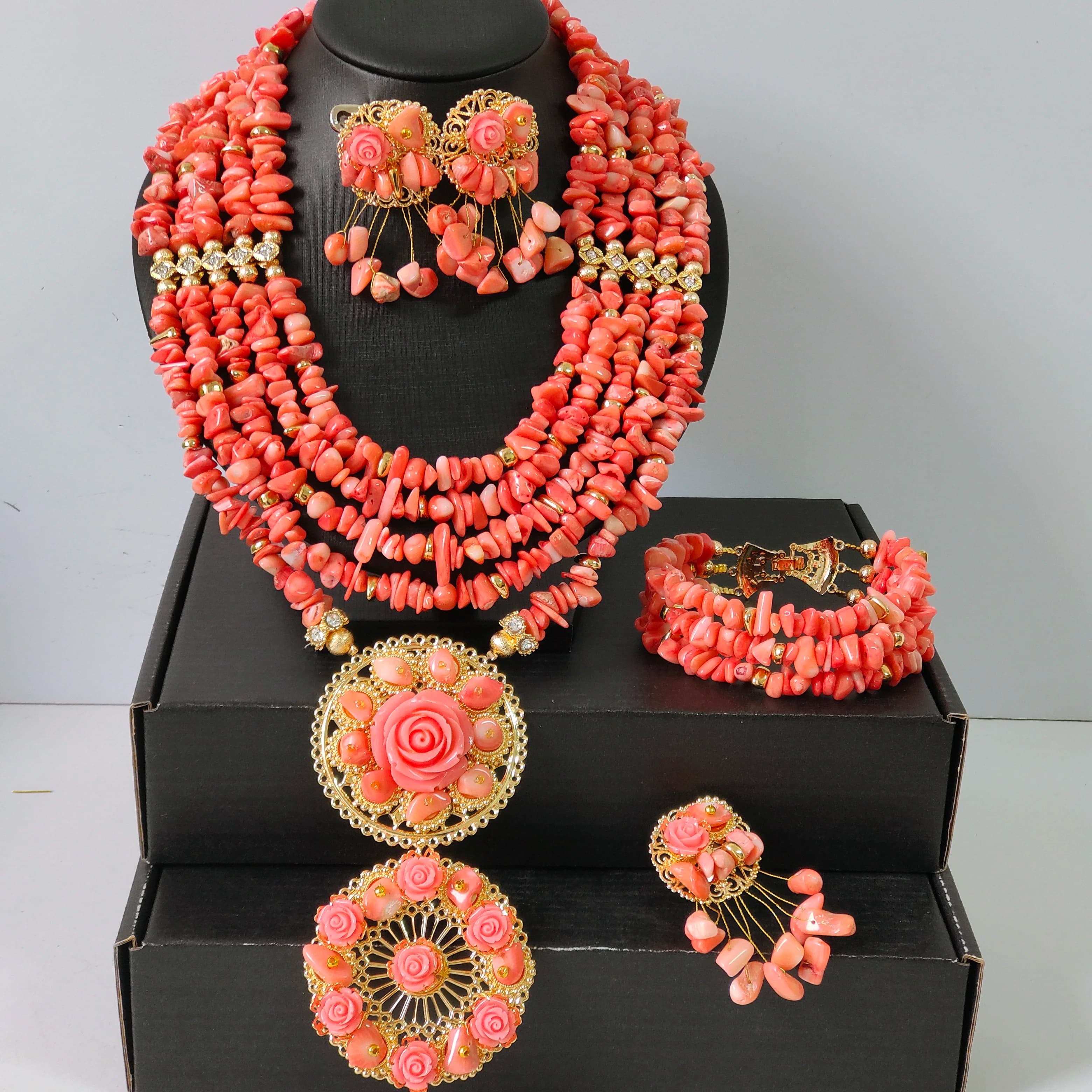 2026 Coral Beaded Jewelry Sets Nigerian Wedding Bride Accessories