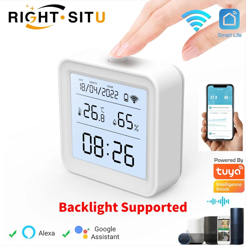 Tuya WIFI Temperature Humidity Sensor Igrometer Smart Thermometer Home Retro Illumination Smart Life Support Alexa Google Assistant