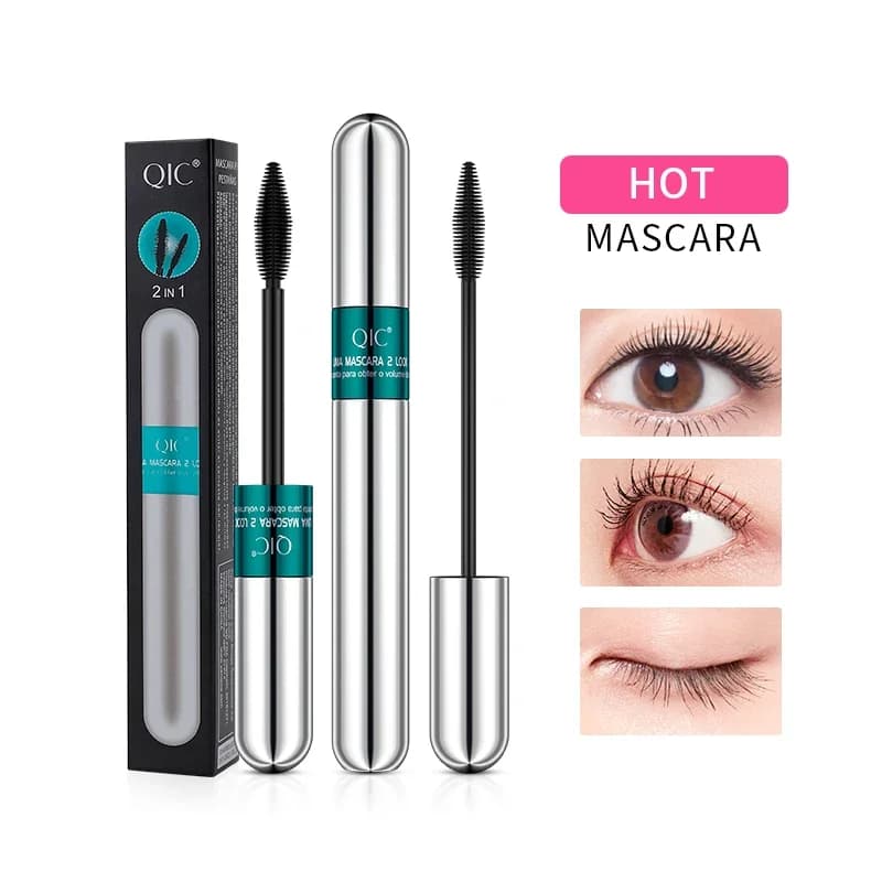 Silk Fiber Eyelash Mascara 4D Double End 2 in 1, Eyelash Mascara with Silver Pipe, Waterproof, Fast Drying, For Instant Volume