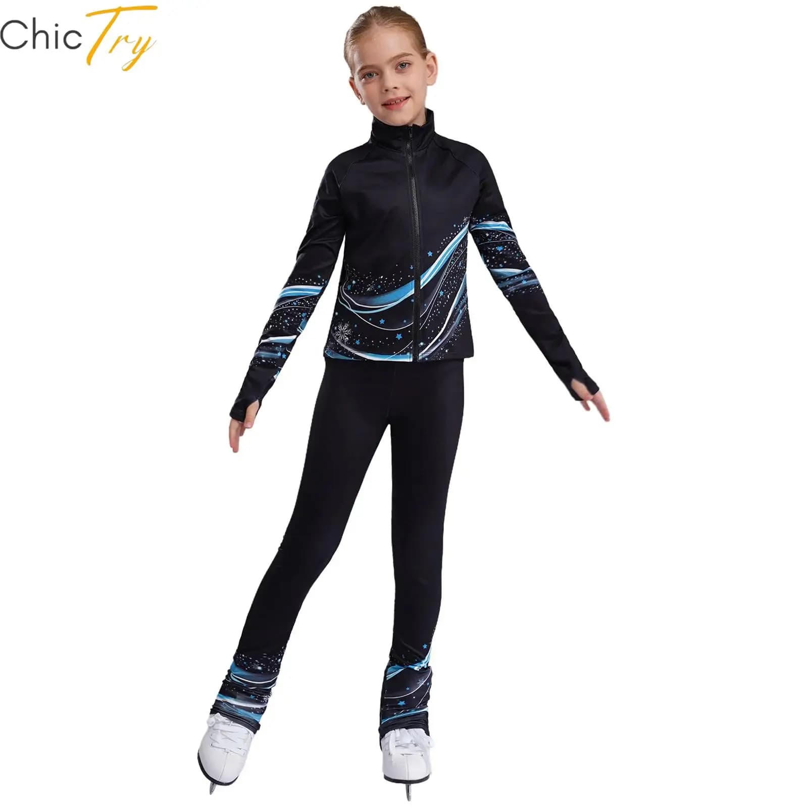 Tuta da pattinaggio di figura per bambina, pantaloni da allenamento per pattinaggio su ghiaccio e giacca, attrezzatura da allenamento professionale per pattini su ghiaccio