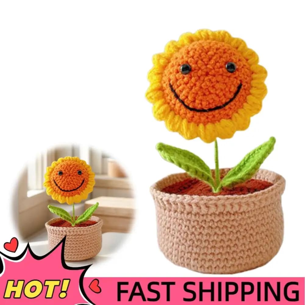 Kit Fai-da-Te per Vaso di Fiori all'Uncinetto, Piante Carine Lavorate a Mano (Girasole Felice)
