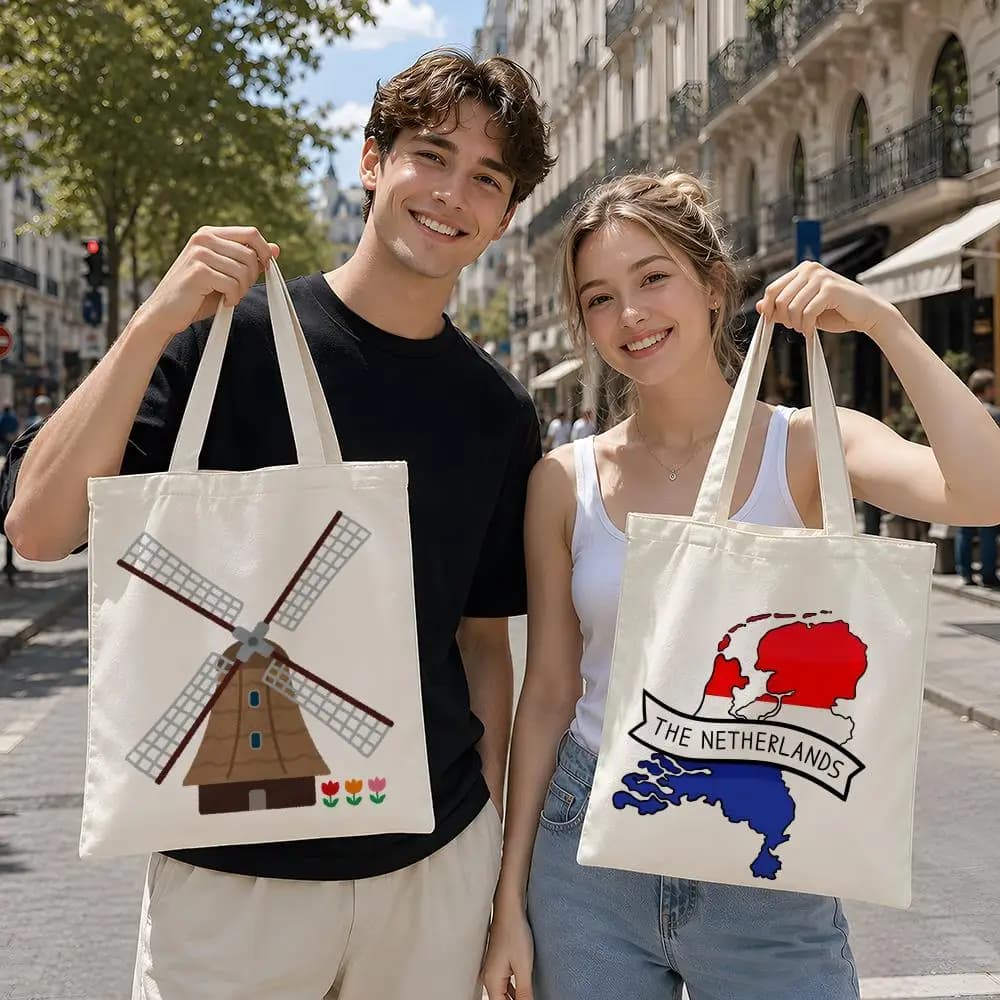 Art N-Netherlands Storage Bags Reusable Canvas Tote Suitable for School Class Commuting Shopping as Gifts