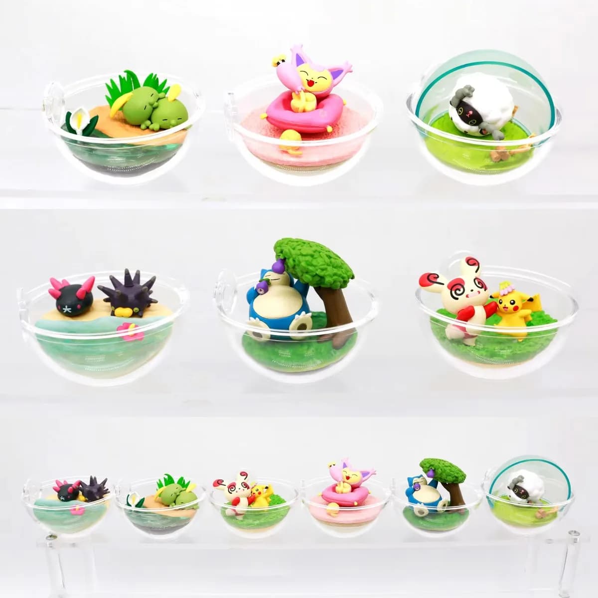 Pokemon Terrario Gioco felice Scena in miniatura Scatola cieca Spinda Pikachu Wooloo Gulpin Pyukumuku Pincurchin Meowth Snorlax Pokeball