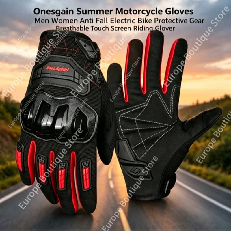 2026 NEW OnesAgain Anti Fall Touch Screen Summer Gloves Men Women Electric Bike Breathable Motorcycle Protective Riding Gear
