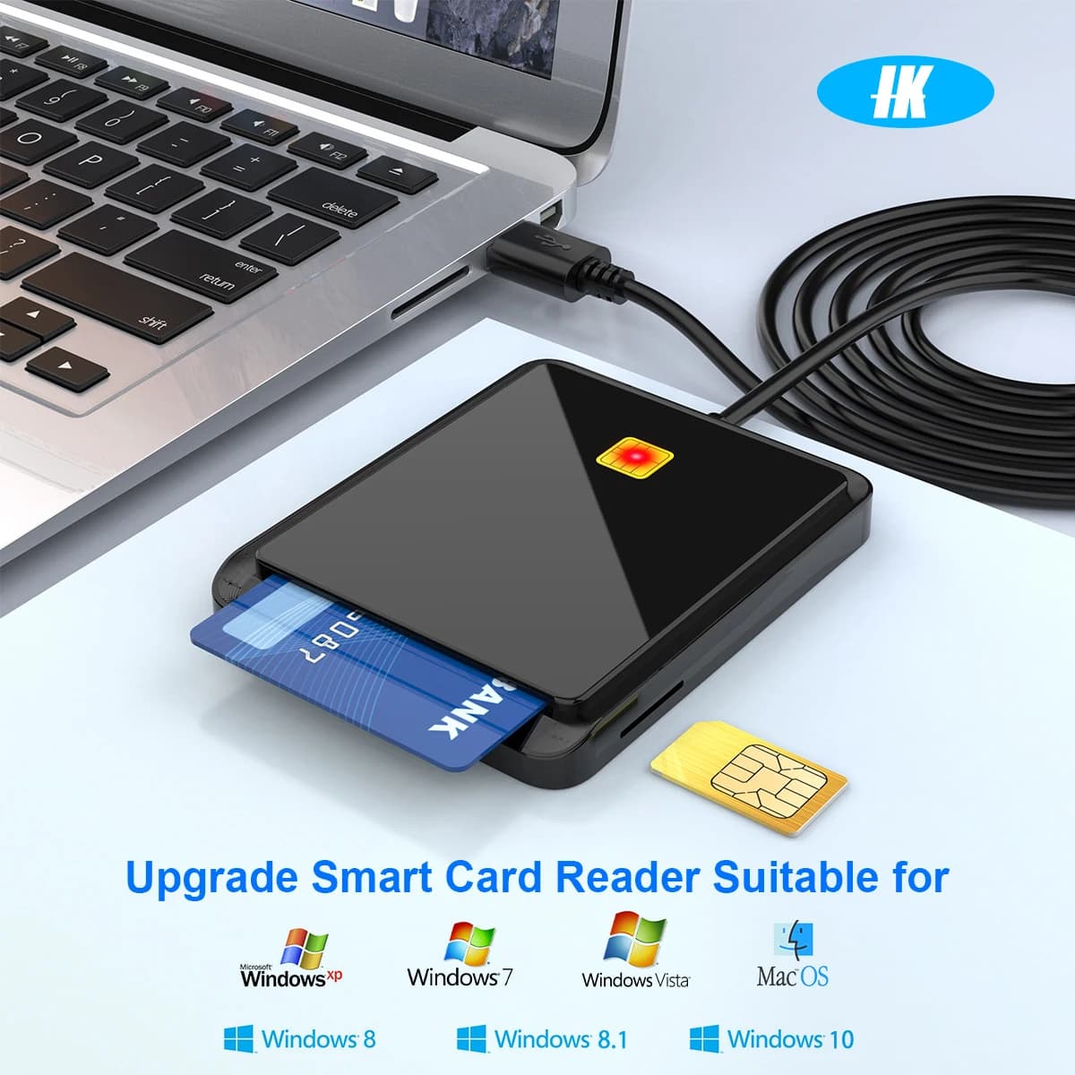 USB 2.0 Smart Card Reader Support Hot Swap Memory for ID Bank SIM CAC ID Card Cloner Connector Adapter for Windows 7/8/8.1/10/11