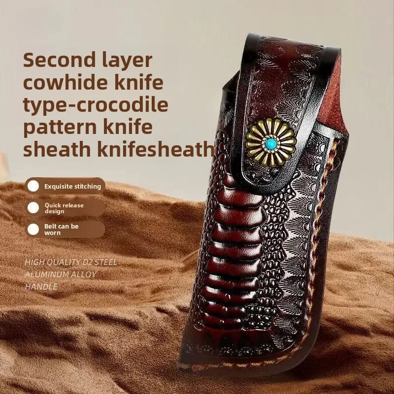 Fodero in pelle per coltello tascabile, custodia in pelle, fodero per coltello, fodero per coltello pieghevole, custodia per attrezzi, portatile, da indossare alla cintura