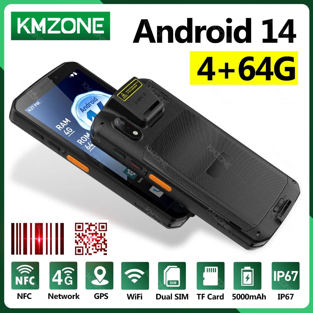 MTK6765 Terminale PDA Android 14 con NFC 4G64G Wifi GPS 1D 2D QR Lettore di codici a barre Raccoglitore dati Dispositivo di magazzino mobile