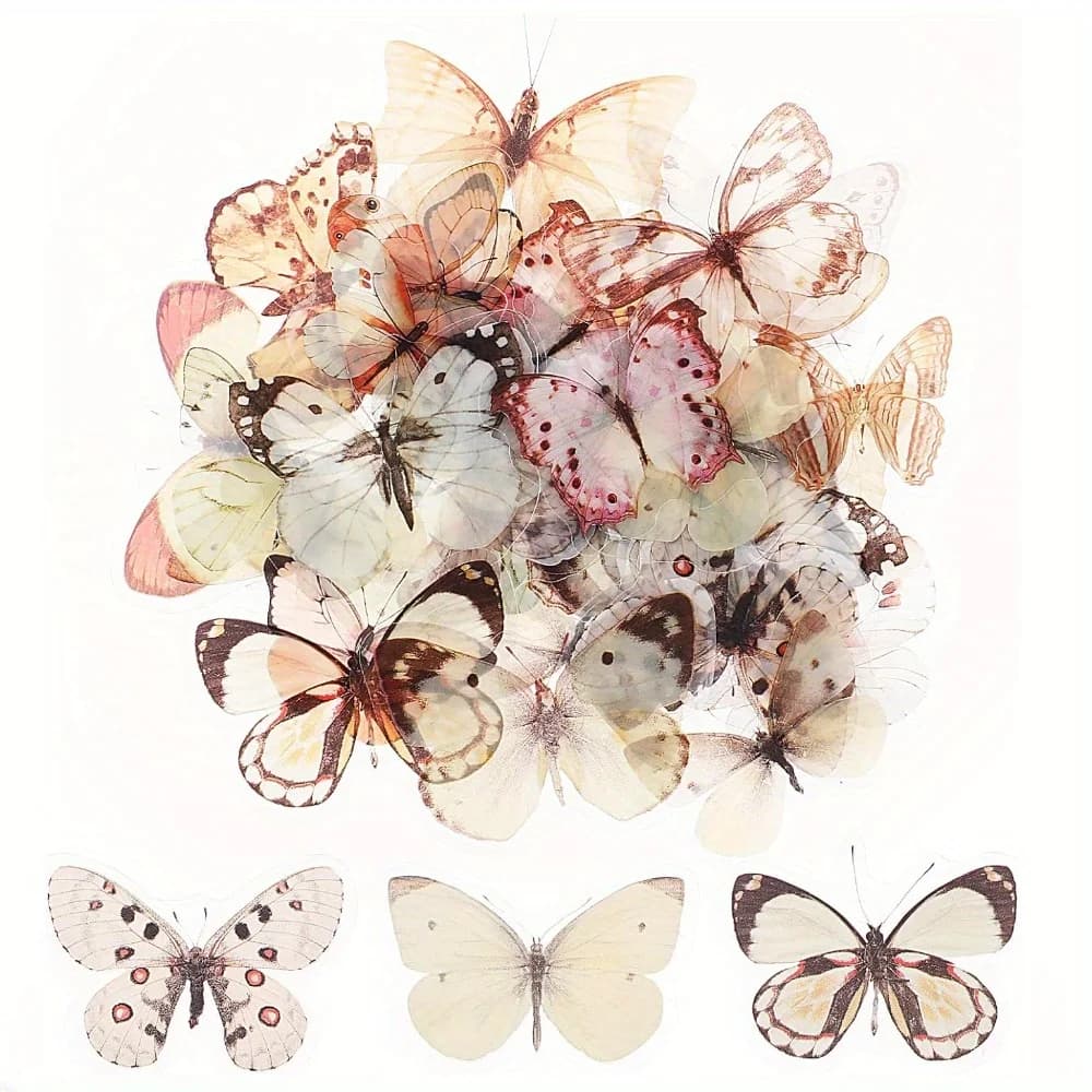 40 Pcs Butterfly Sticker Small Butterflies Stickers Set Decals Transparent Waterproof White Vintage Scrapbooking Journaling
