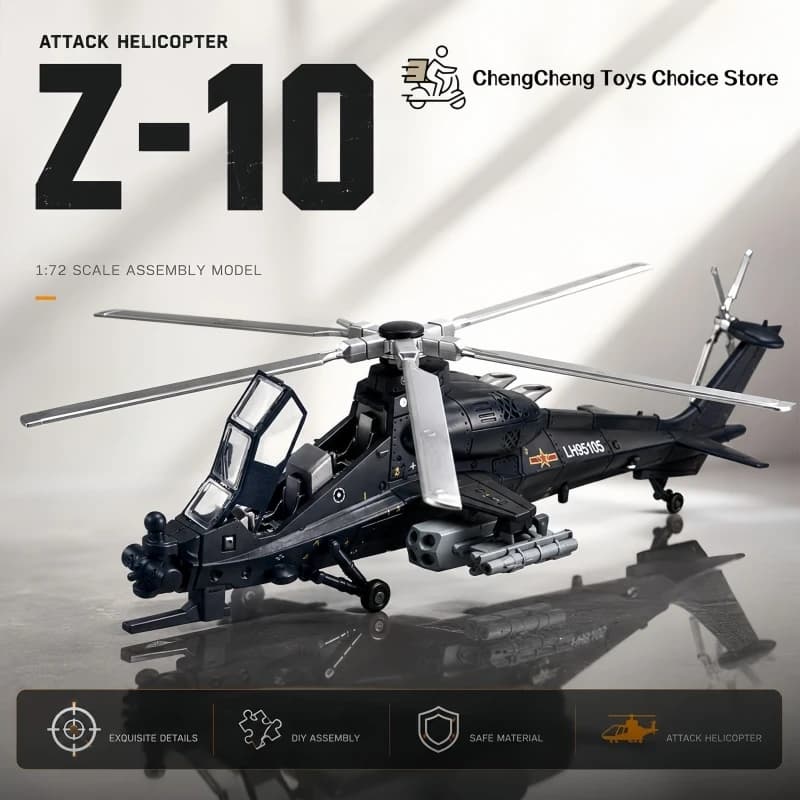 1/72 Creative Military Series Z-10 Attack Helicopter Building Blocks Pre-colored Model DIY Assembled Bricks Toys For Xmas Gifts