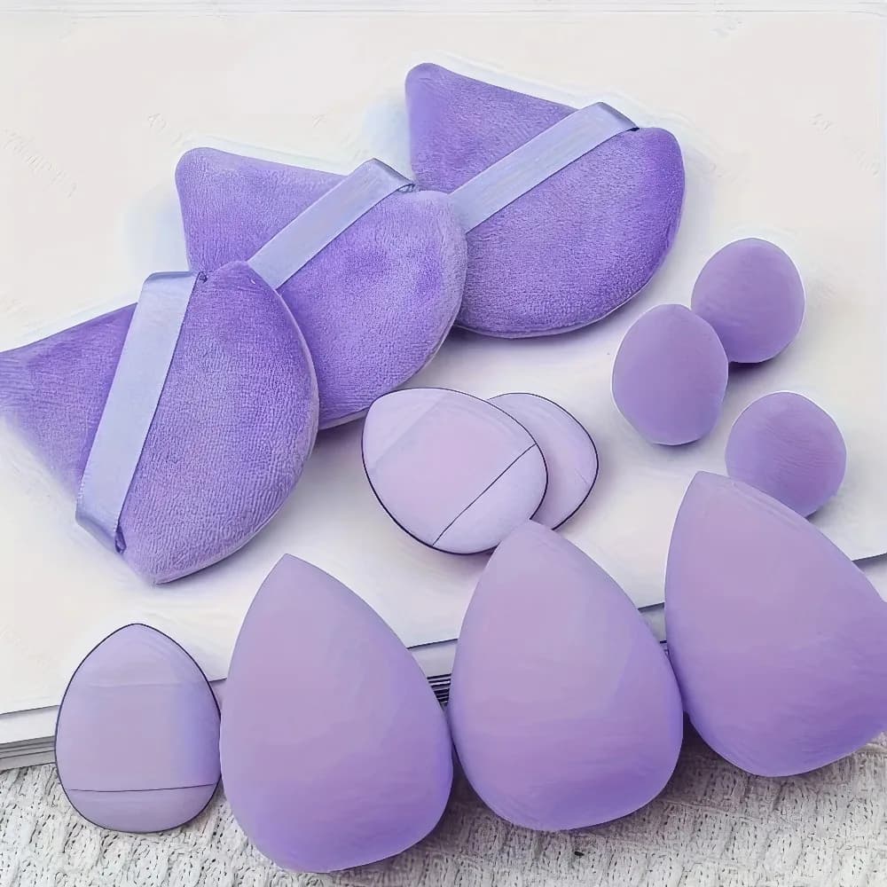 1 set di spugnette Beauty Egg, viola scuro, triangolari e spugnette Beauty Egg, adatte per correttore, cipria, fondotinta.