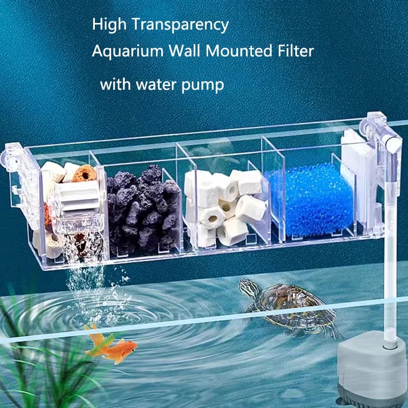 Depuratore d'acqua circolante silenzioso incorporato montato a parete con scatola filtro a cascata per acquario con pompa dell'acqua