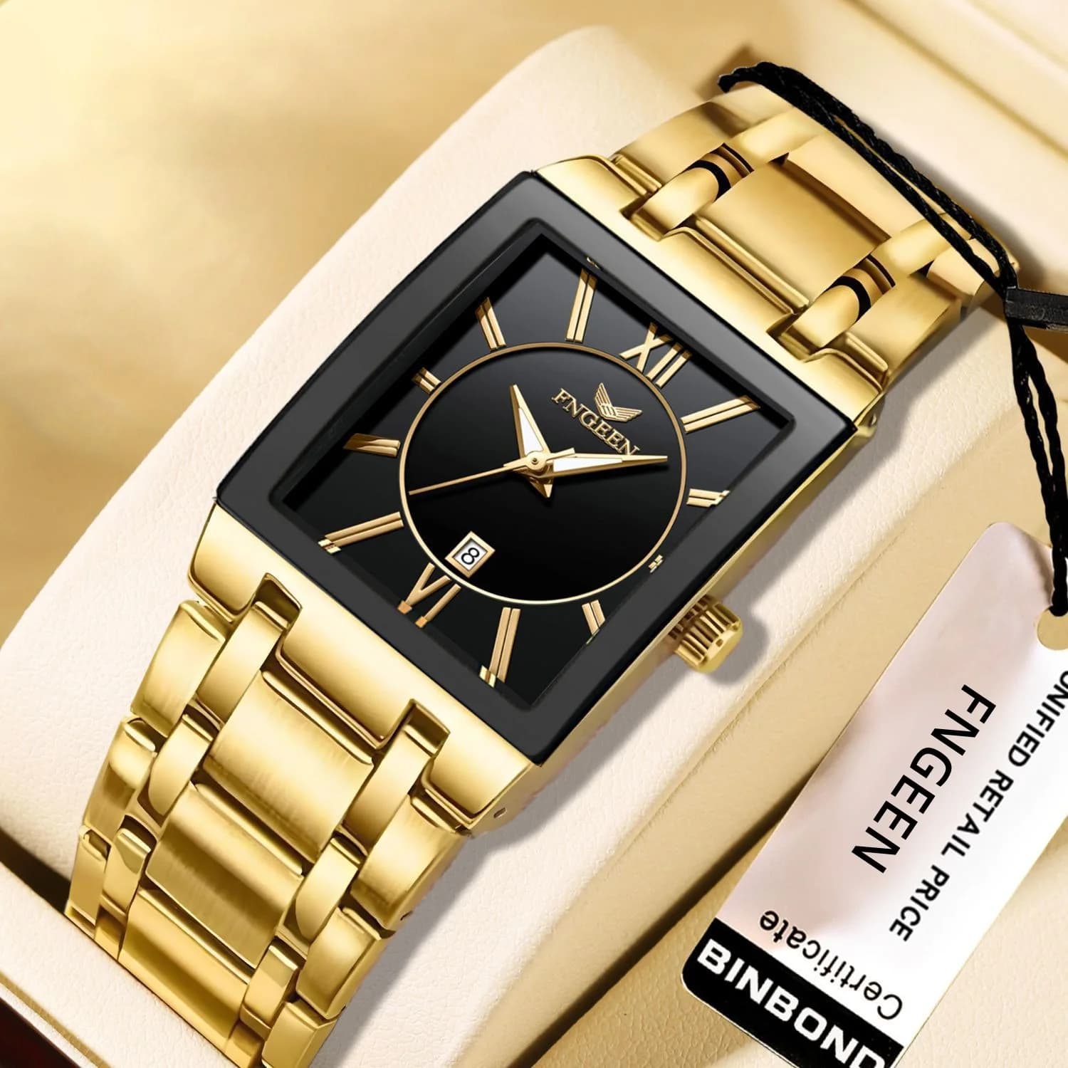 Business Men's Watch, Stainless Steel Strap, Black Dial, Roman Numerals, Date Display, Waterproof, Holiday Gifts and Birthdays
