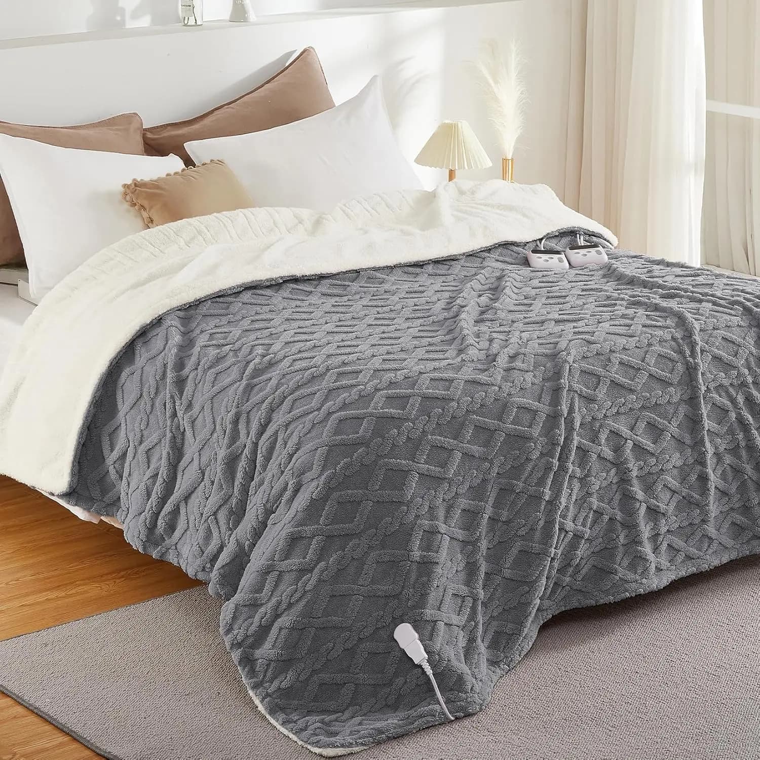Coperta Elettrica King Size con Doppio Controllo, 10 Livelli di Riscaldamento e Impostazioni di Tempo, Certificata ETL, Riscaldamento Rapido, Grigia