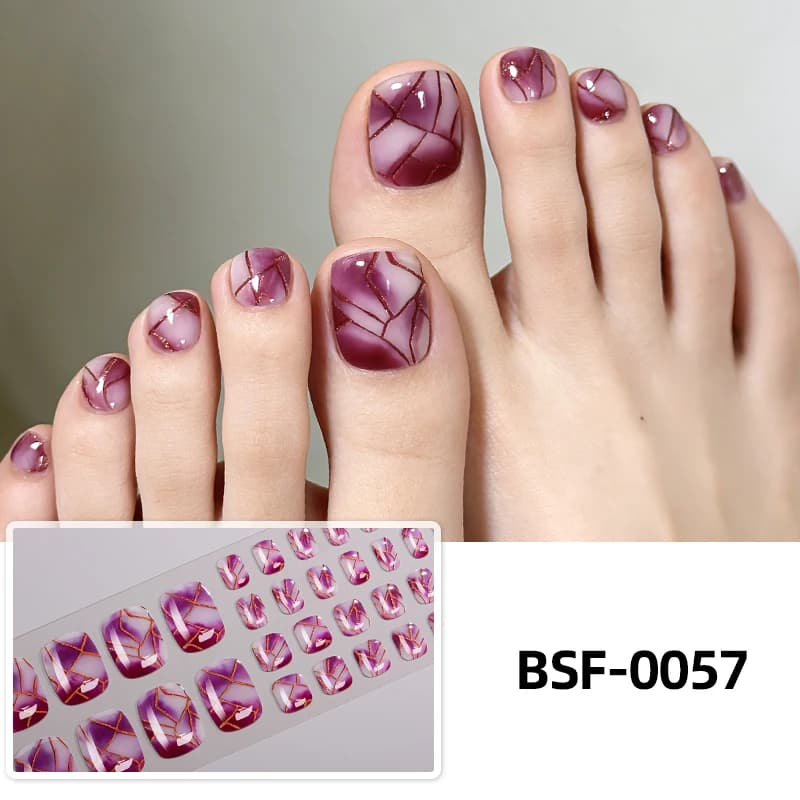 34 tips Adesivi per unghie dei piedi in gel UV-free effetto marmo sfumato estivo, decorazioni autoadesive a copertura totale per nail art dei piedi