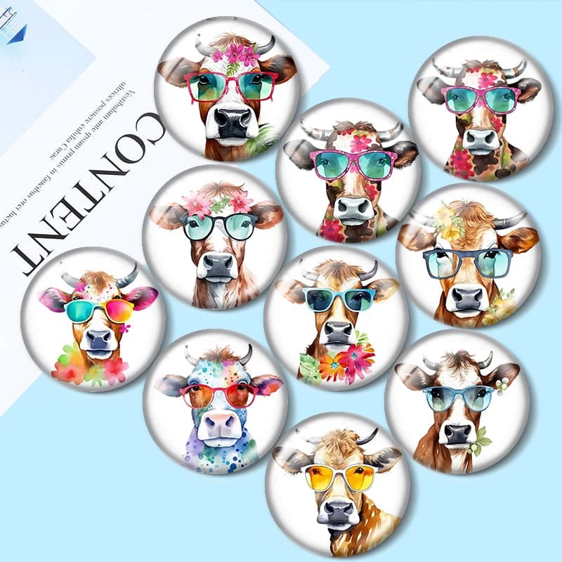 Summer Cow With Sunglasses 12/18/20/25mm glass cabochon bracelet pendant rings for jewelry demo earrings back Making findings
