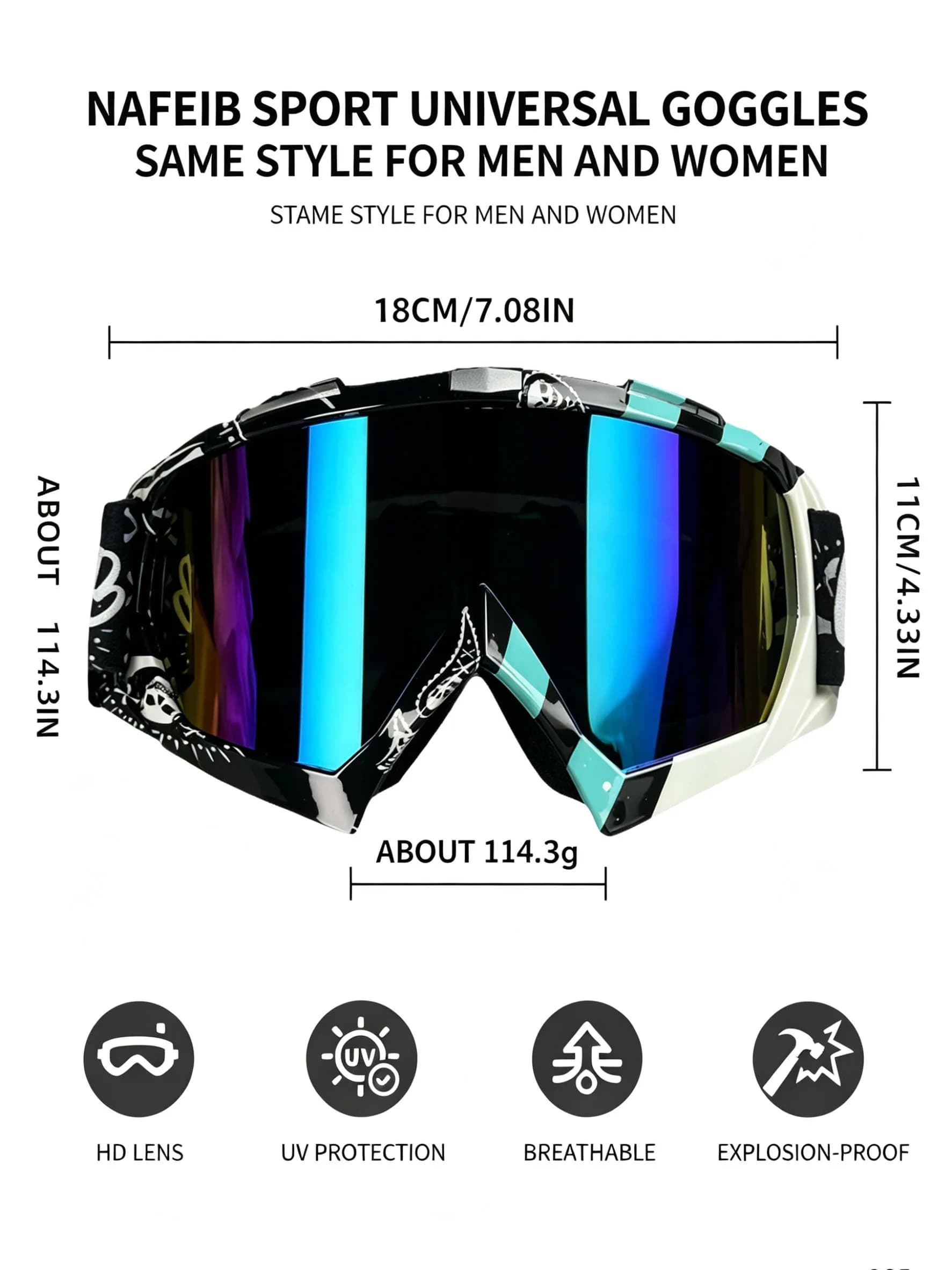 Unisex Cycling Windproof Goggles Uv400 Anti-Uv Ski Glasses Motorcycle Off-Road Windproof and Sandproof Sports Goggles