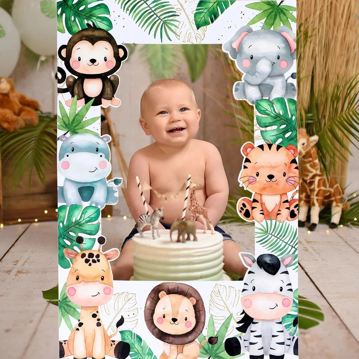 Animali della giungla Cornice per foto Tovaglia per decorazioni per feste di compleanno per la casa Bambini Baby Shower Wild One Safari Party Supplies