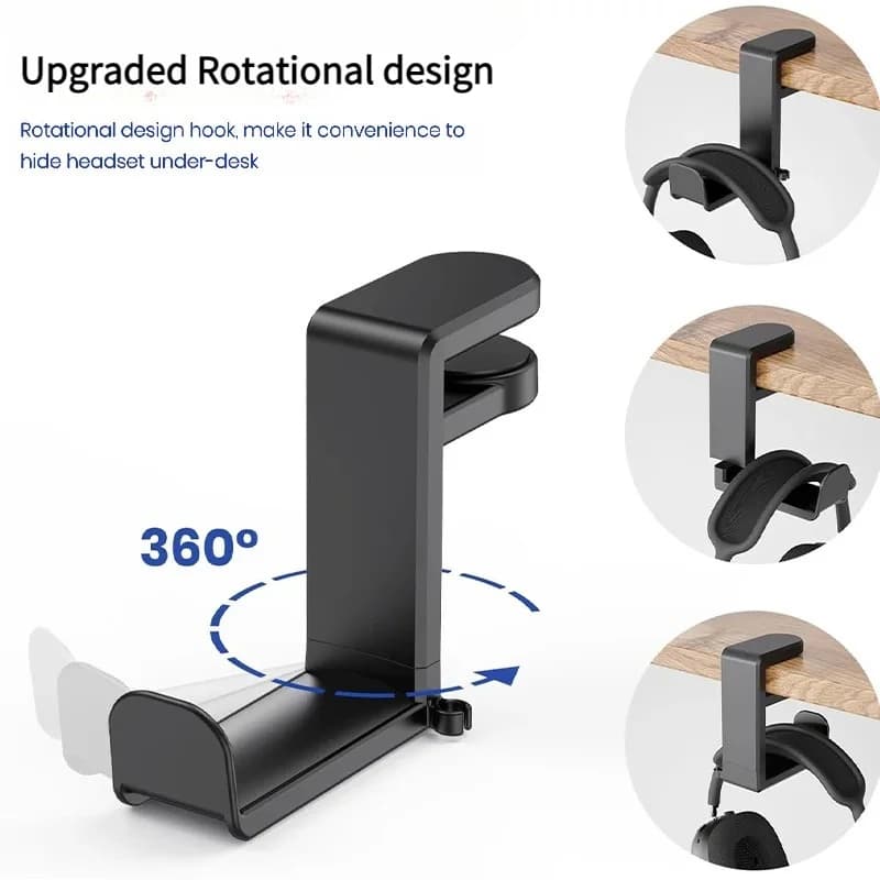 Supporto per cuffie Supporto da scrivania girevole a 360 gradi Staffa di supporto per appendere senza punzonatura Gancio per clip da tavolo Salvaspazio