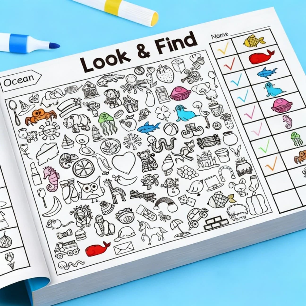 Libro di attività con giochi di ricerca e scoperta di oggetti nascosti - Libro da colorare interattivo per bambini dai 3 anni in su, puzzle educativi per migliorare l'osservazione, la memoria e la concentrazione, simpatici animali e giochi di abbinamento di oggetti (gioco di abbinamento), giochi didattici, giochi di comprensione, regali creativi per insegnanti per bambini dell'asilo, regali di compleanno e di Natale