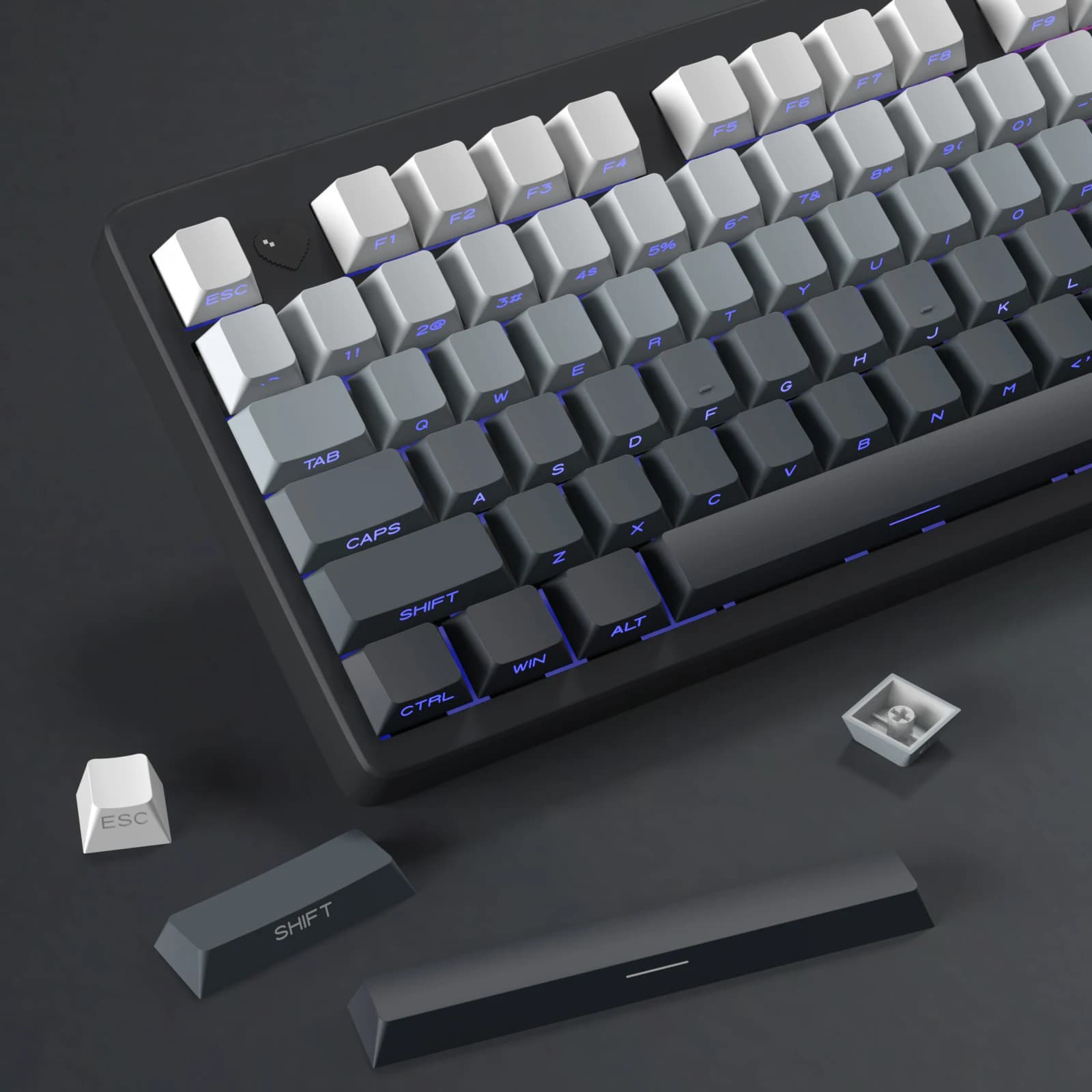 KBDiy 133 Chiave Grigio Sfumato PBT Doppio Colpo Keycap Stampa Laterale Shine Attraverso Copritasti Retroilluminati Per Cherry Gamer Tastiera Meccanica
