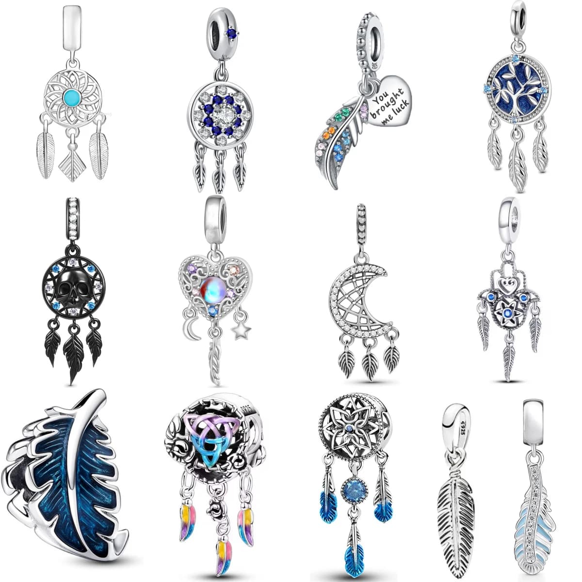 New 925 Sterling Silver Dreamcatcher Feather Charm Of 925 Bracelet Beaded Fit Original Bracelet Accessories DIY Ladies Jewelry