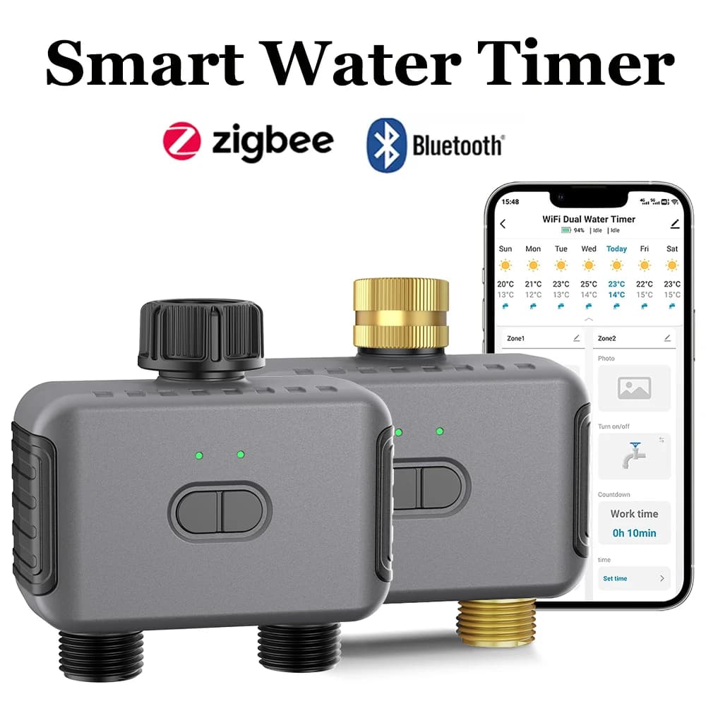 Tuya Smart Water Timer Zigbee/BT Controller di irrigazione automatico 2 prese Sprinkler Sistema di irrigazione da giardino Supporto Alexa Google