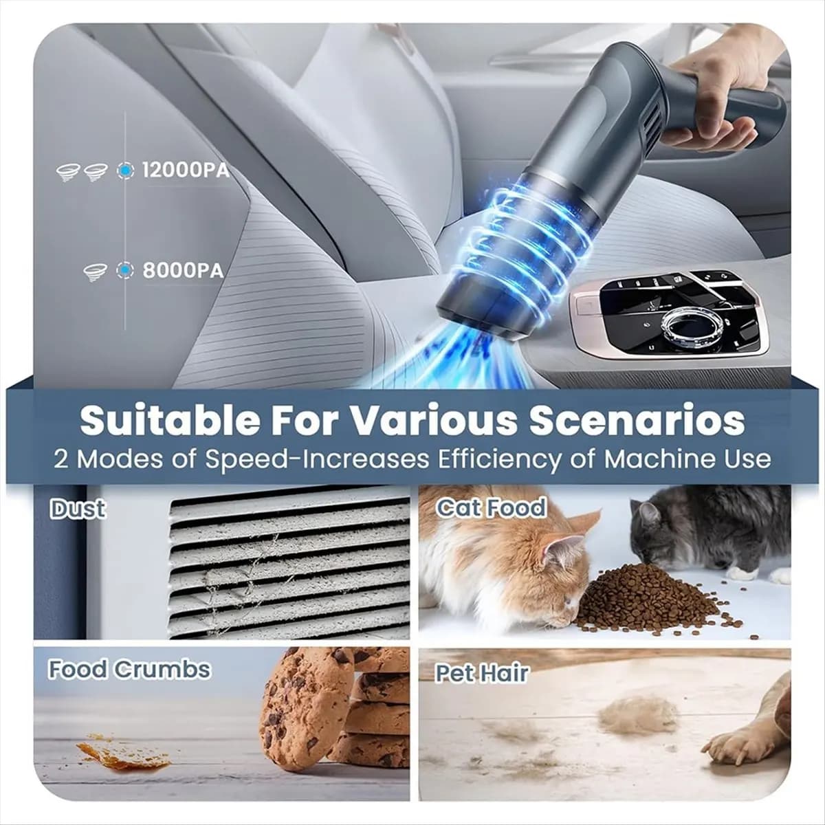 Aspirapolvere per auto senza fili ABJZ - Aspirapolvere portatile con 90 funzioni ° Manico regolabile, mini aspirapolvere ricaricabile
